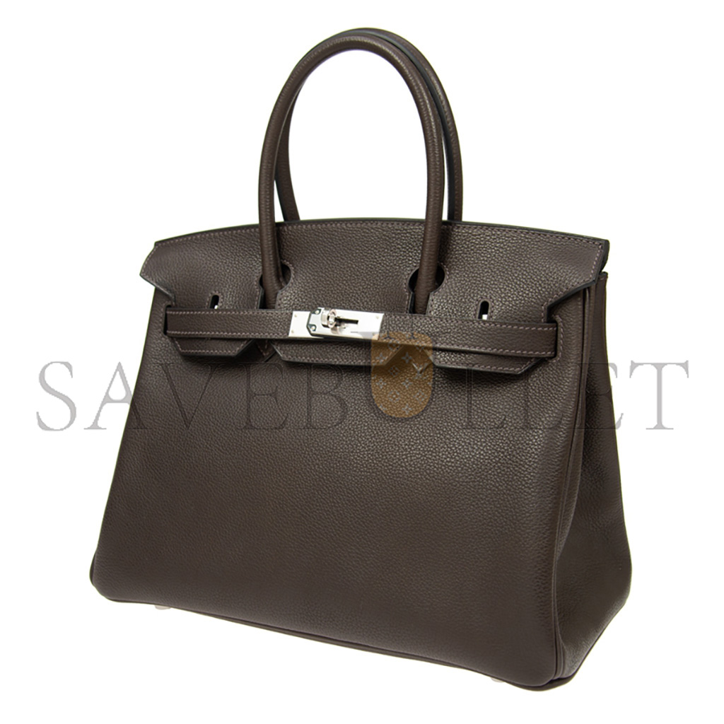 HERMÈS BIRKIN 30 CHEVRE LEATHER EBONY SILVER BUCKLE BAG H028369CC36 (30*23*15cm)